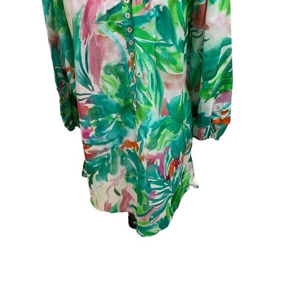 Blue Illusion Women's S Small 100% Silk Blouse Tropical Print NWT Lightweight - Picture 2 of 11